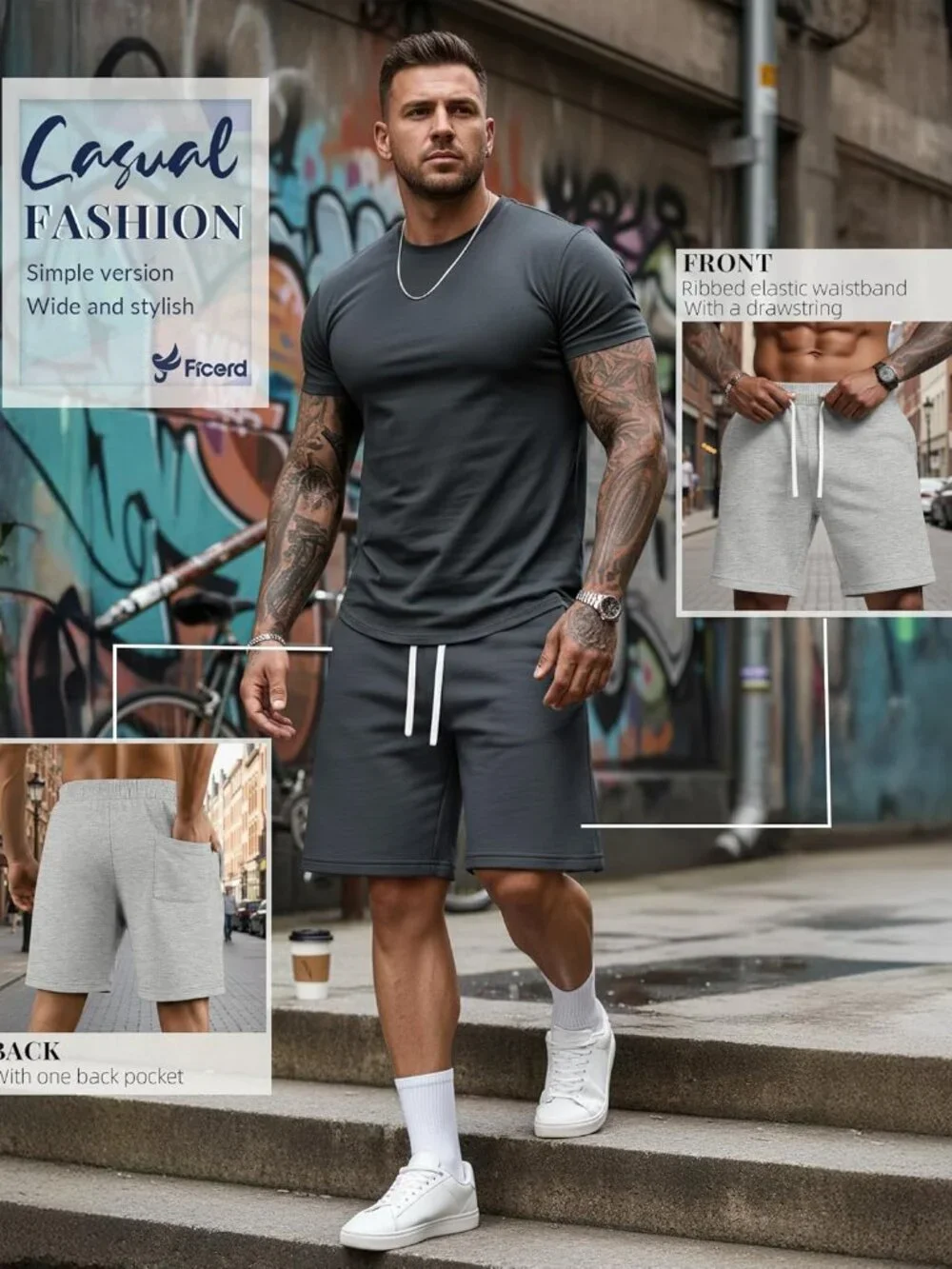3 Pack Big and Tall Men's Sweat Shorts 9'' Plus Size Bermuda Drawstring Elastic - Picture 4 of 5